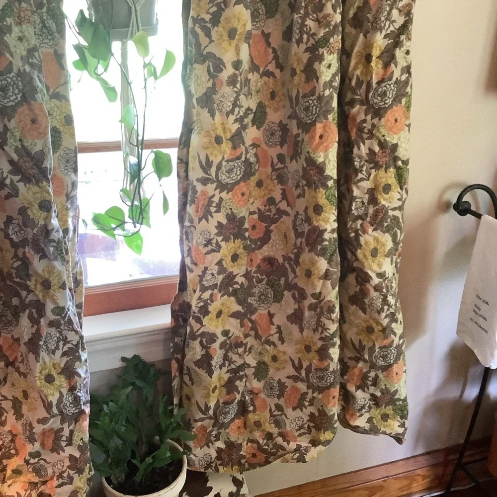 Vintage 60’s 70’s Cream Brown Orange Yellow Green Drapes Curtains 10 Pieces